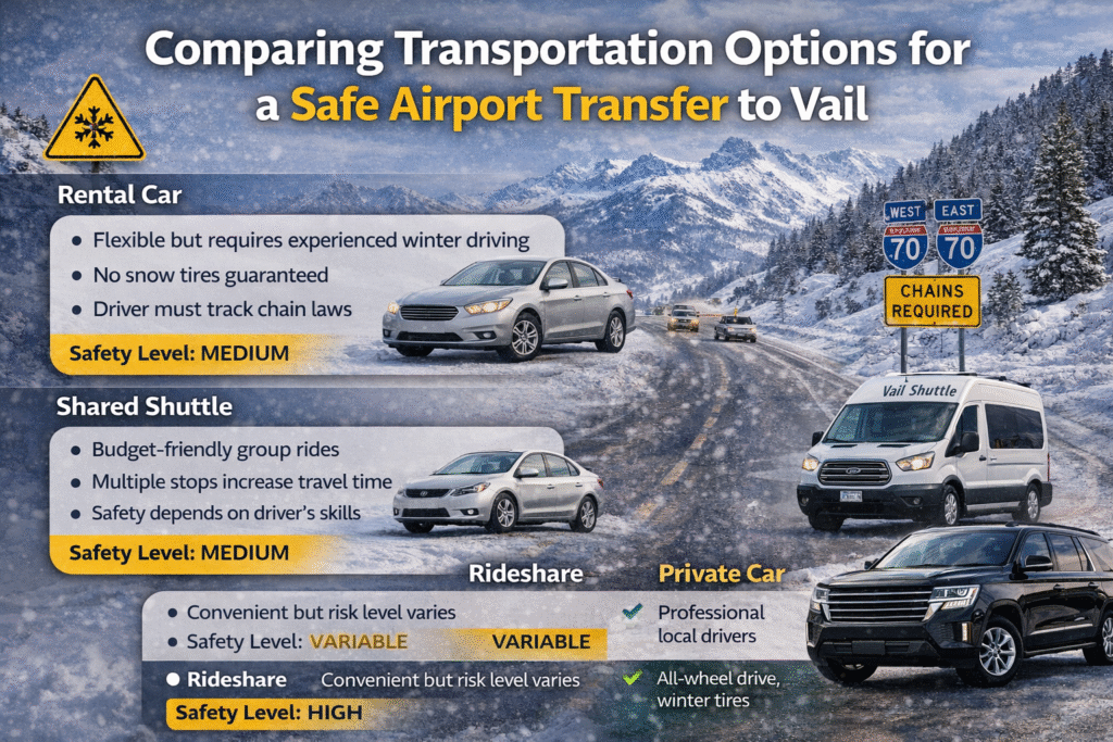 Comparing transportation options for a safe airport transfer to Vail